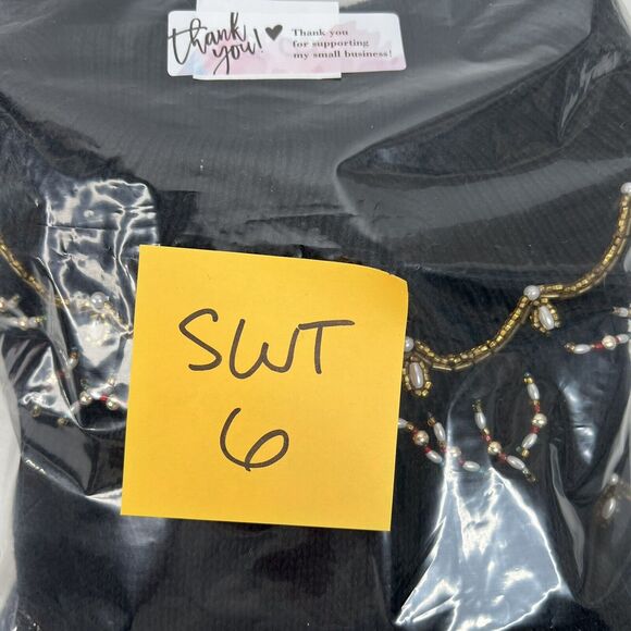 Studio Collection Size L Sweater Beaded Embroidered Holiday Tunic Cowl Neck - Picture 10 of 10